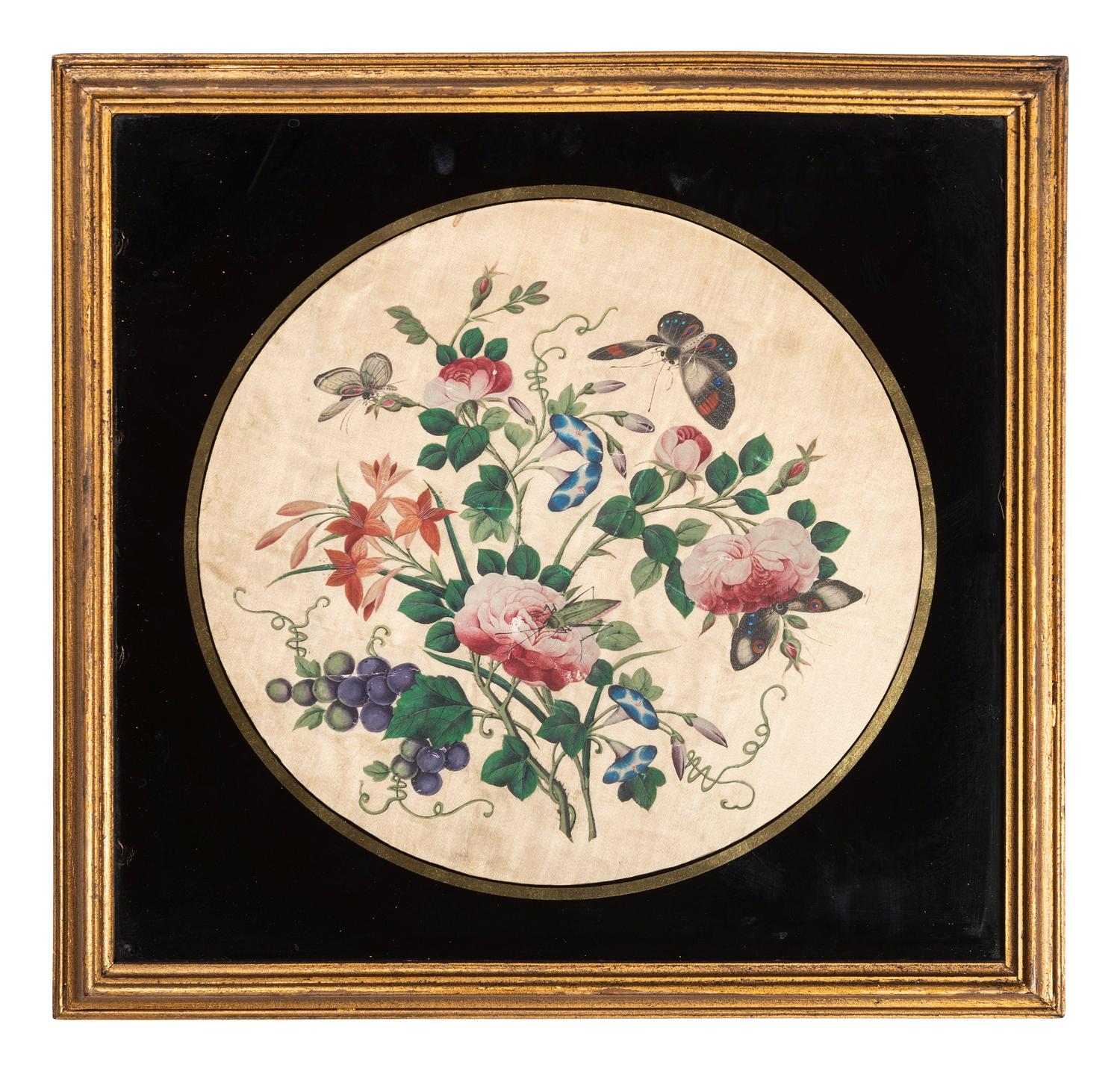 A Pair of Floral Paintings on Silk