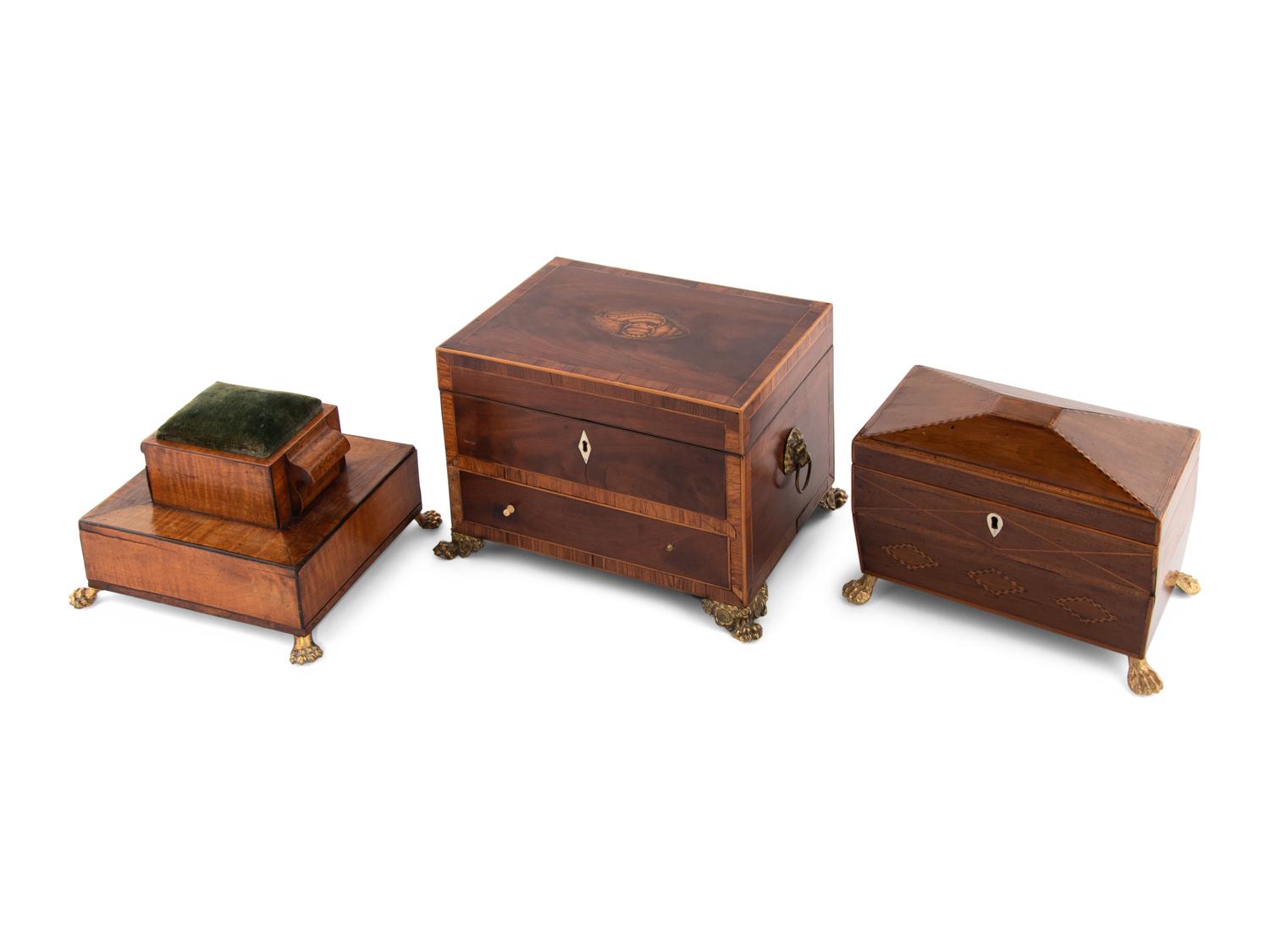 A Group of Three English Gilt-Bronze Mounted Boxes