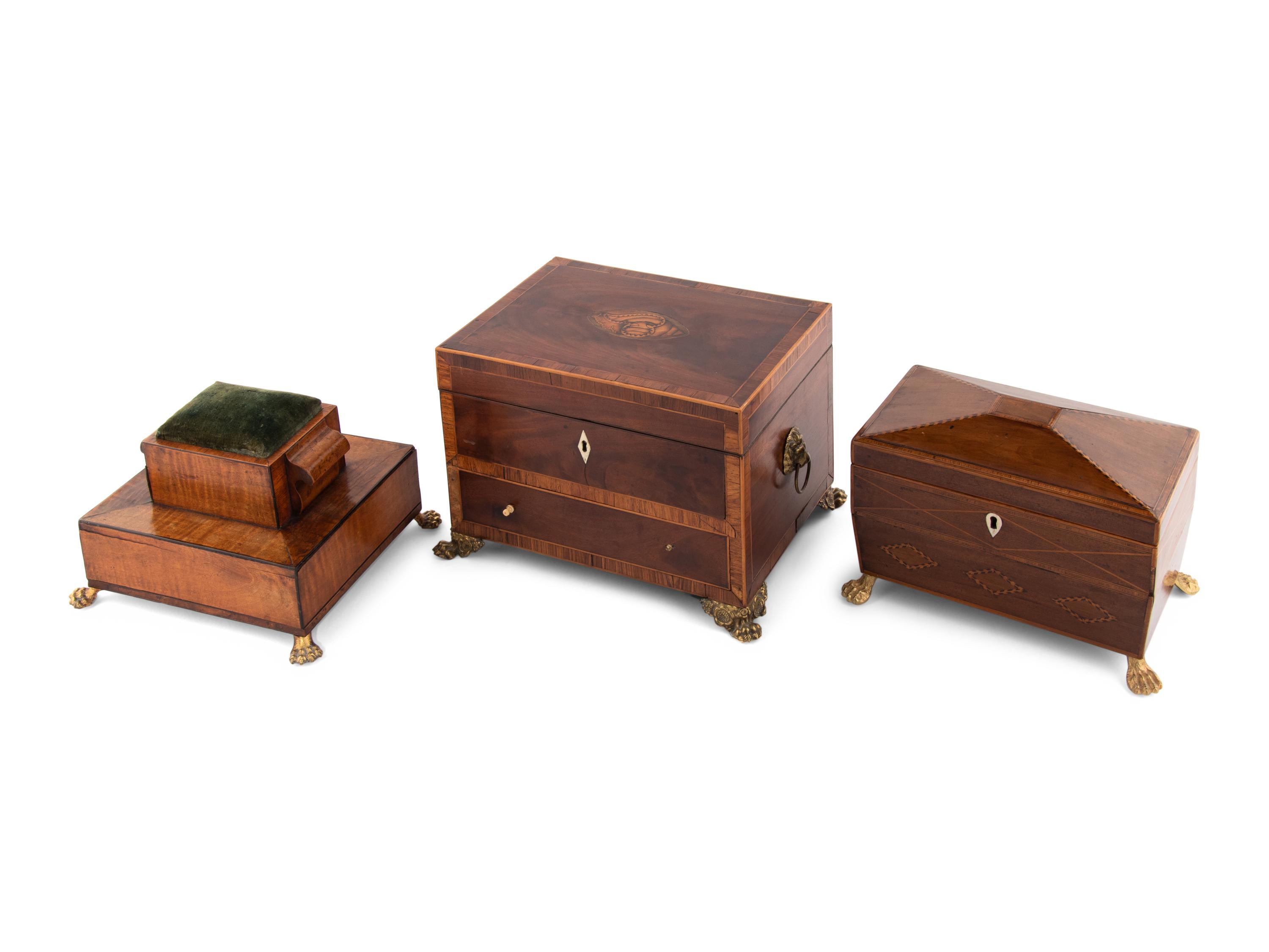 A Group of Three English Gilt-Bronze Mounted Boxes