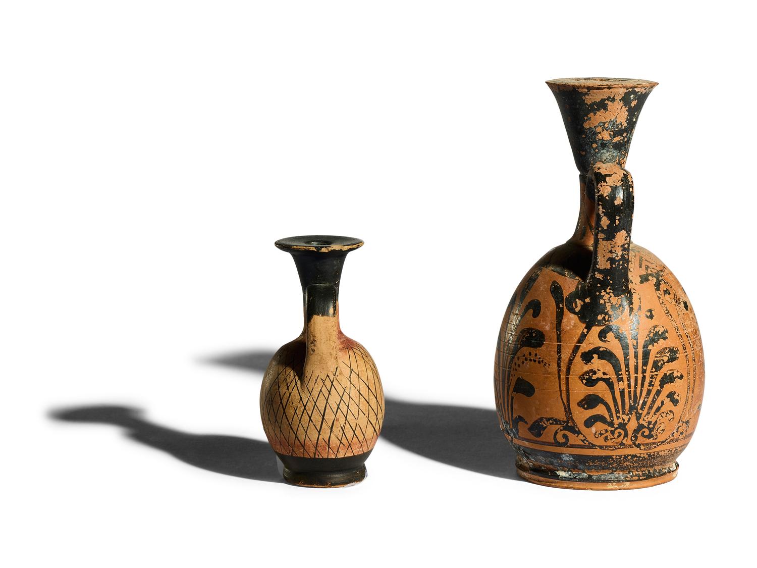 Two Apulian Black-Figured Squat Lekythoi