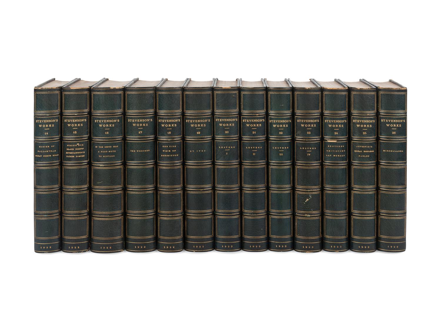 [BINDINGS]. STEVENSON, Robert Louis (1850-1894). Works . New York: Charles Scribner’s Sons, 1921-1923.