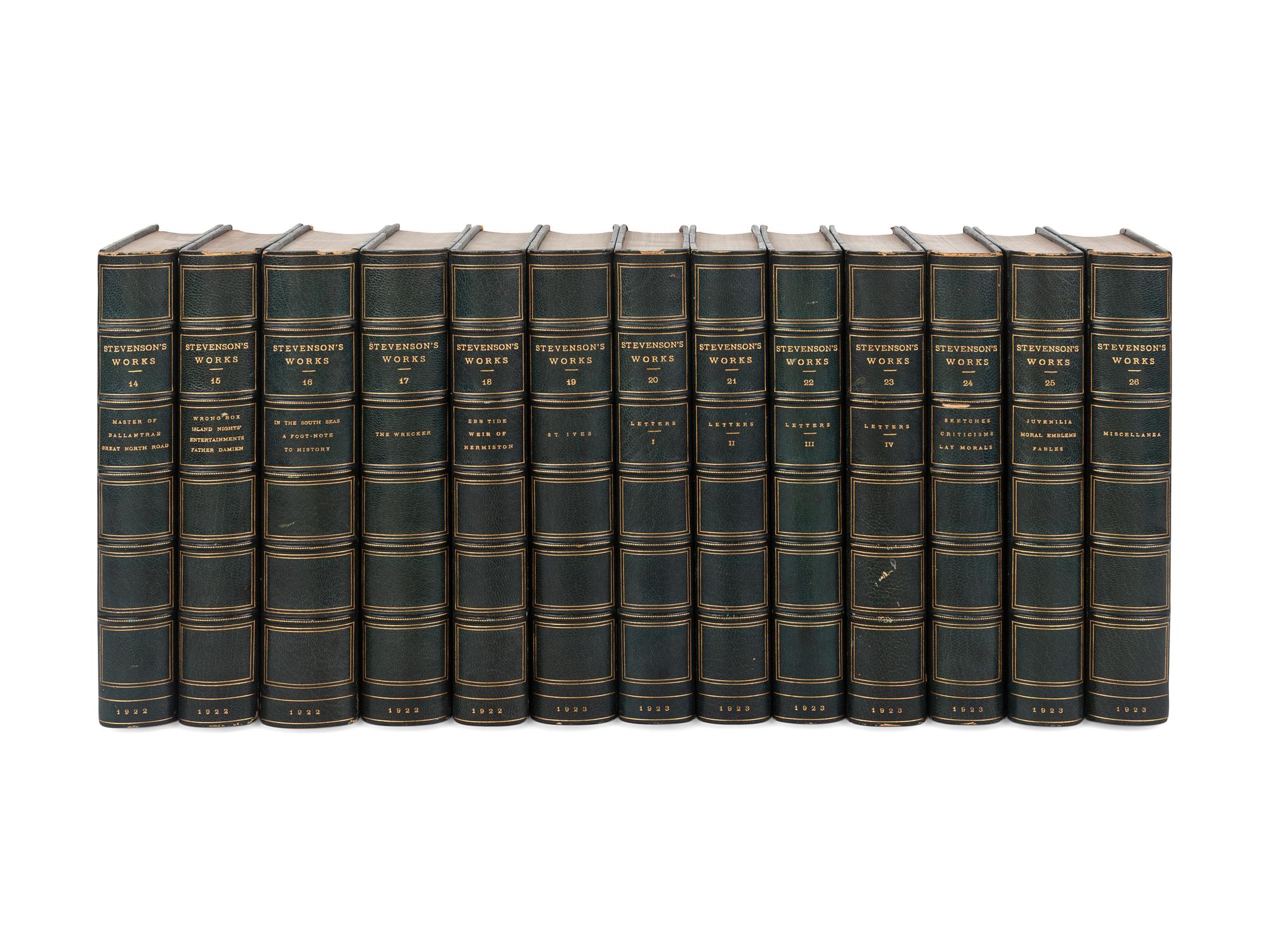 [BINDINGS]. STEVENSON, Robert Louis (1850-1894). Works . New York: Charles Scribner’s Sons, 1921-1923.