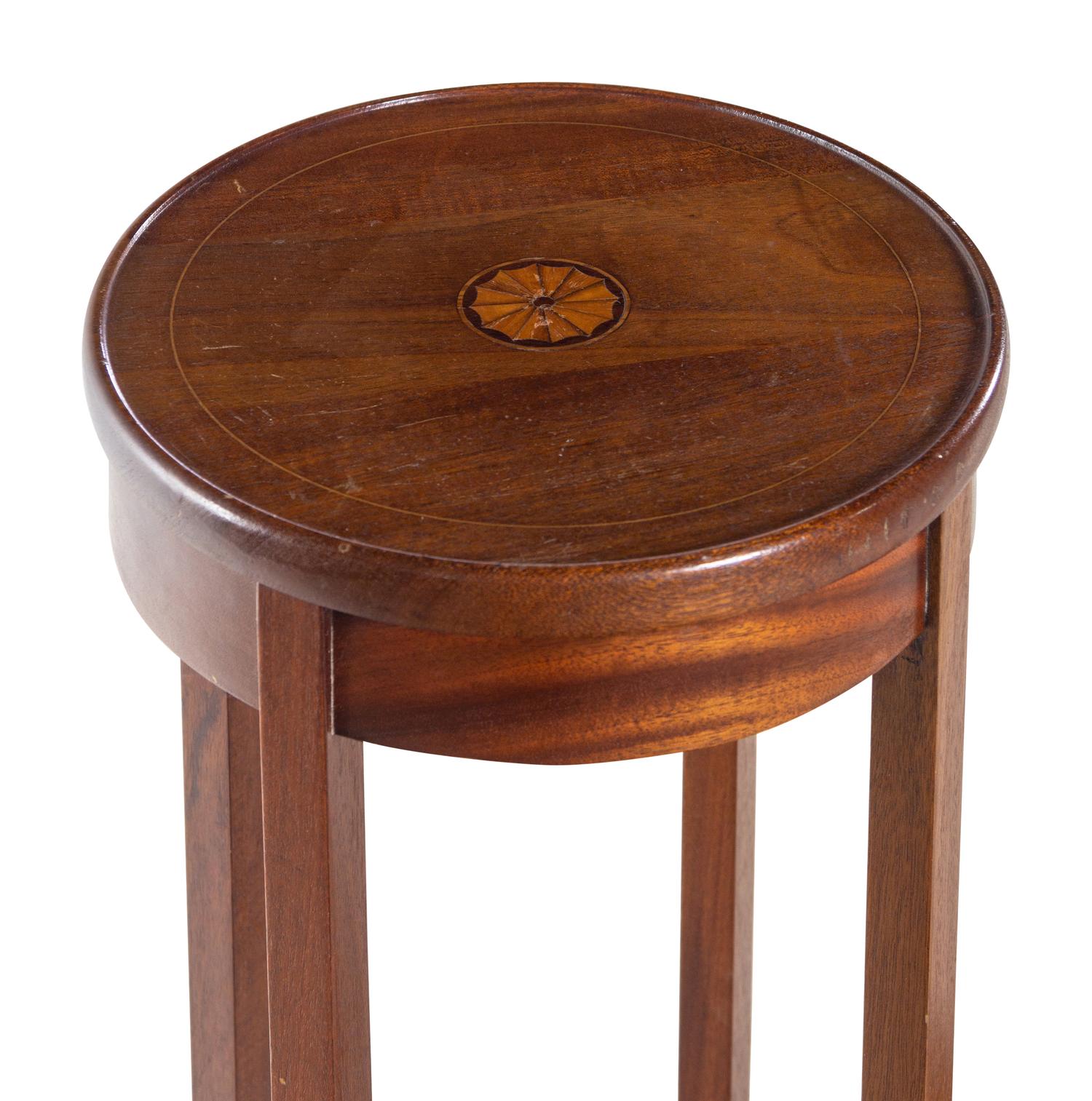 A Pair of George III Style Mahogany and Satinwood Pedestals