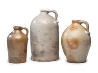 Three Chauncey Tupper Cobalt Decorated Stoneware Jugs