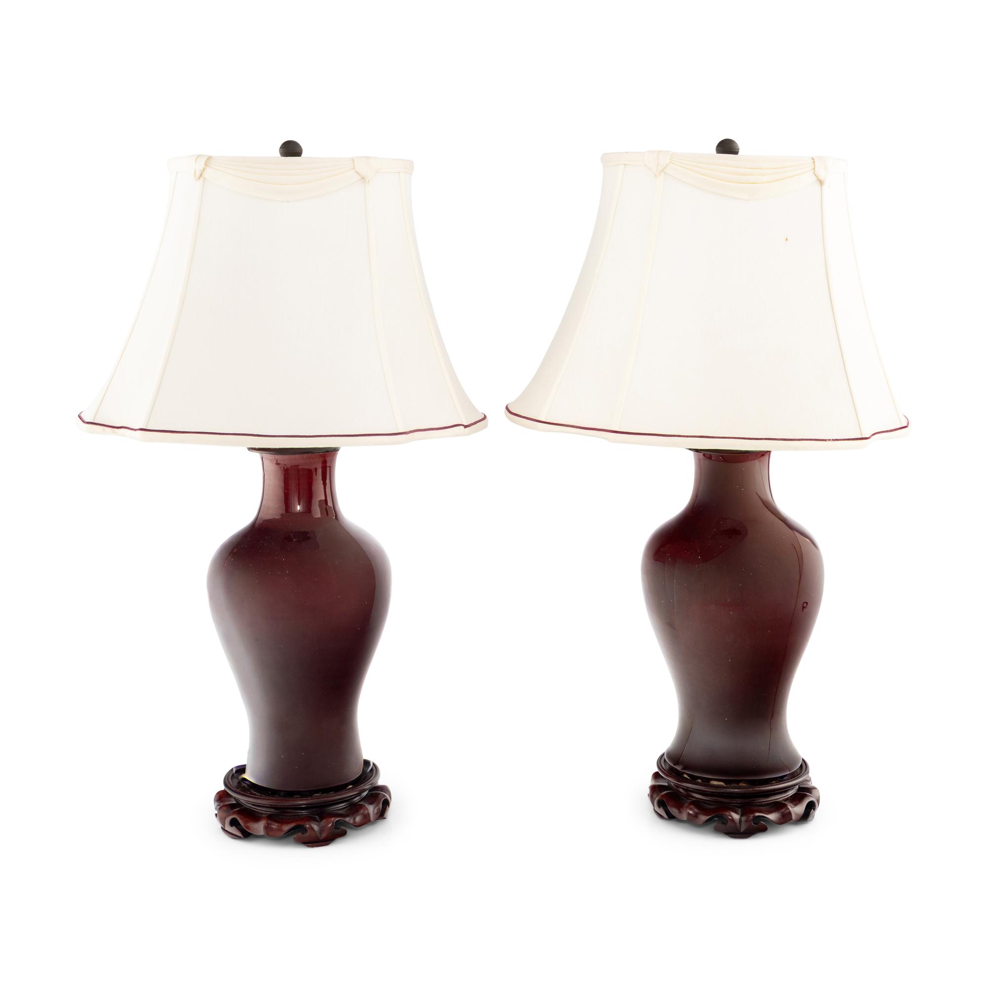 A Pair of Oxblood Glazed Porcelain Lamps