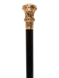 [TRANSPORTATION - RAILROAD]. Rhode Island Locomotive Works presentation walking stick with 18K gold knob.