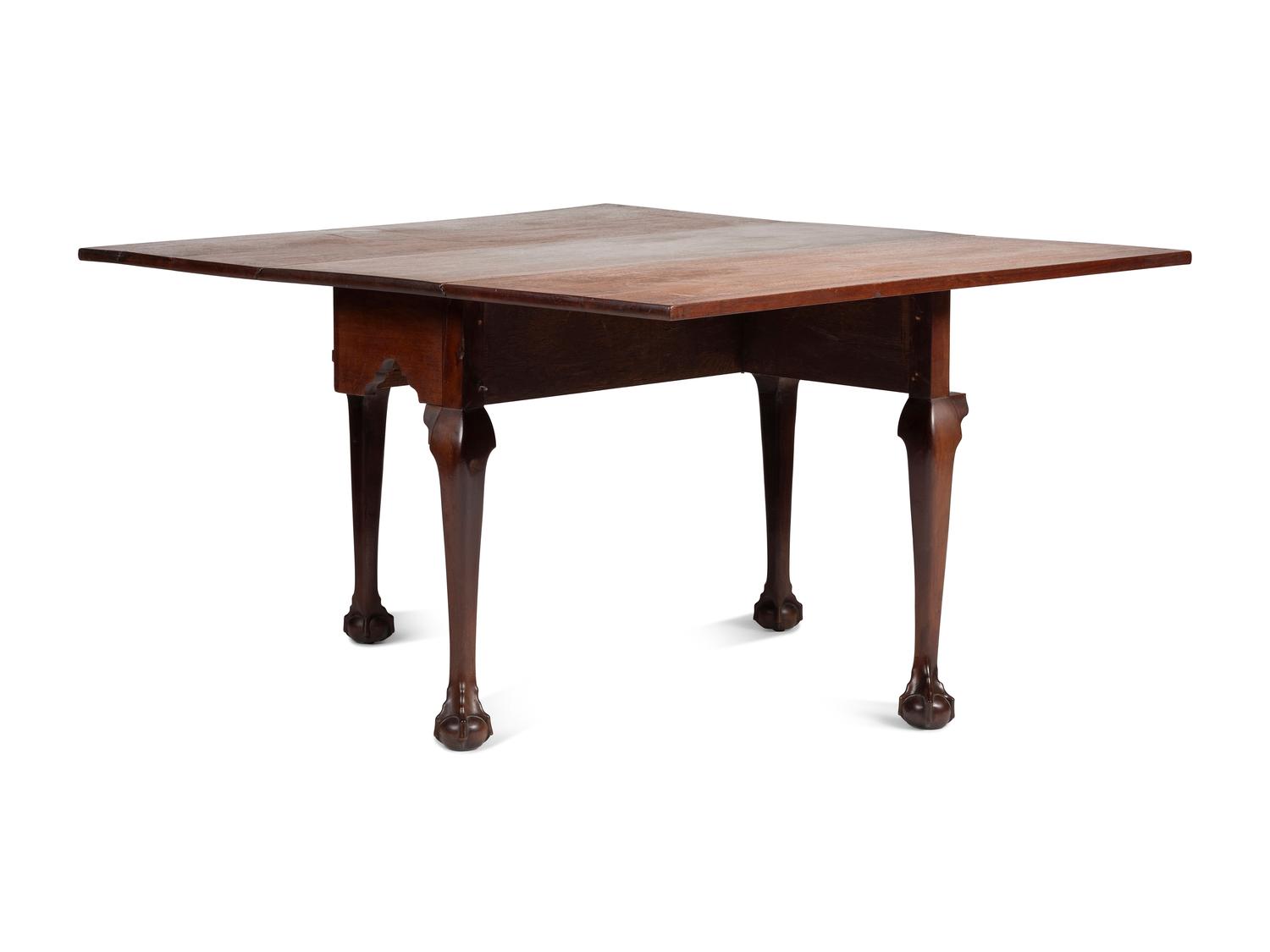 A Very Rare Pair of Chippendale Carved Walnut Claw-and-Ball Foot Drop-Leaf Dining Tables, 18th Century