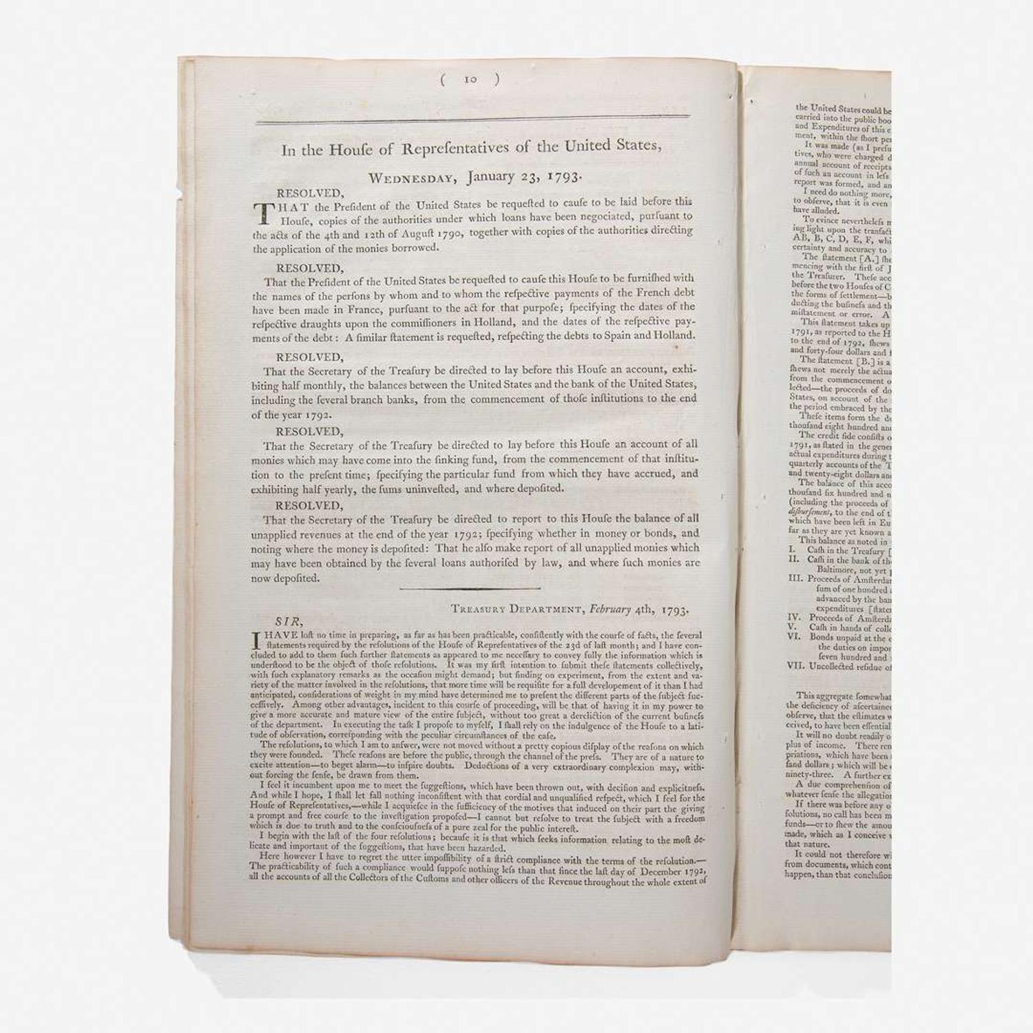 [Hamilton, Alexander] [Giles Resolutions] Communications from the Secretary of the Treasury, to the House of Representatives of the United States...Resolution of the House, of the 2d of March 1793