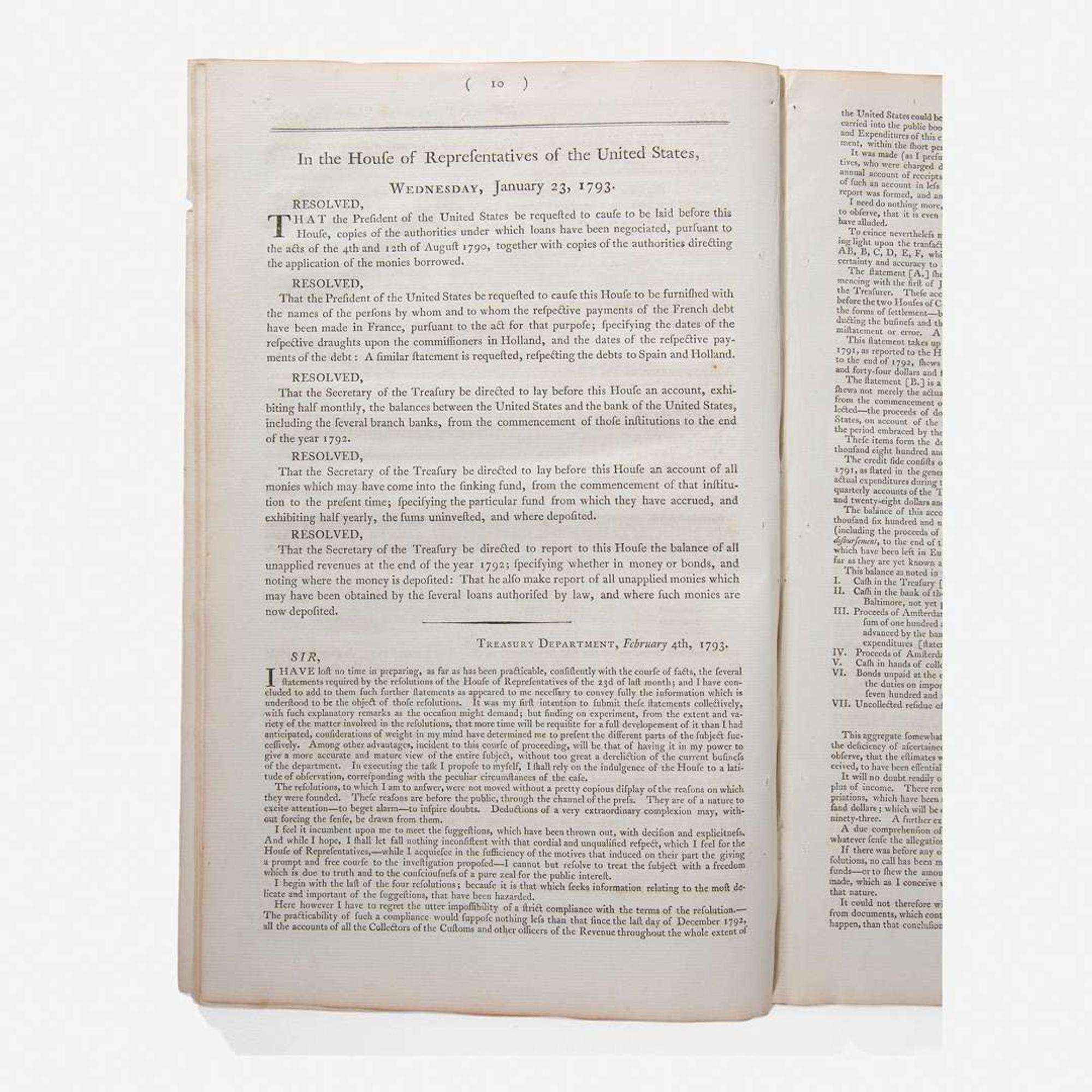 [Hamilton, Alexander] [Giles Resolutions] Communications from the Secretary of the Treasury, to the House of Representatives of the United States...Resolution of the House, of the 2d of March 1793