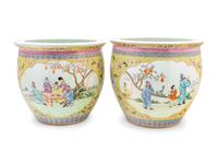A Pair of Chinese Export Yellow Ground Enameled Porcelain Jardinières