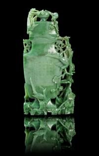 An Important Chinese Jade Covered Vase 19TH CENTURY Height of jade 11 1/2 inches. — 19TH CENTURY