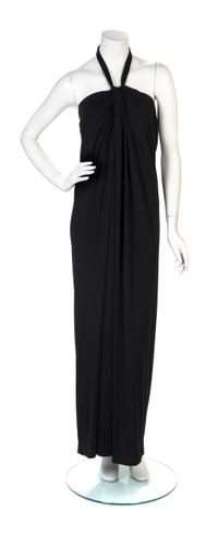 A Victor Costa Black Halter Draped Gown.