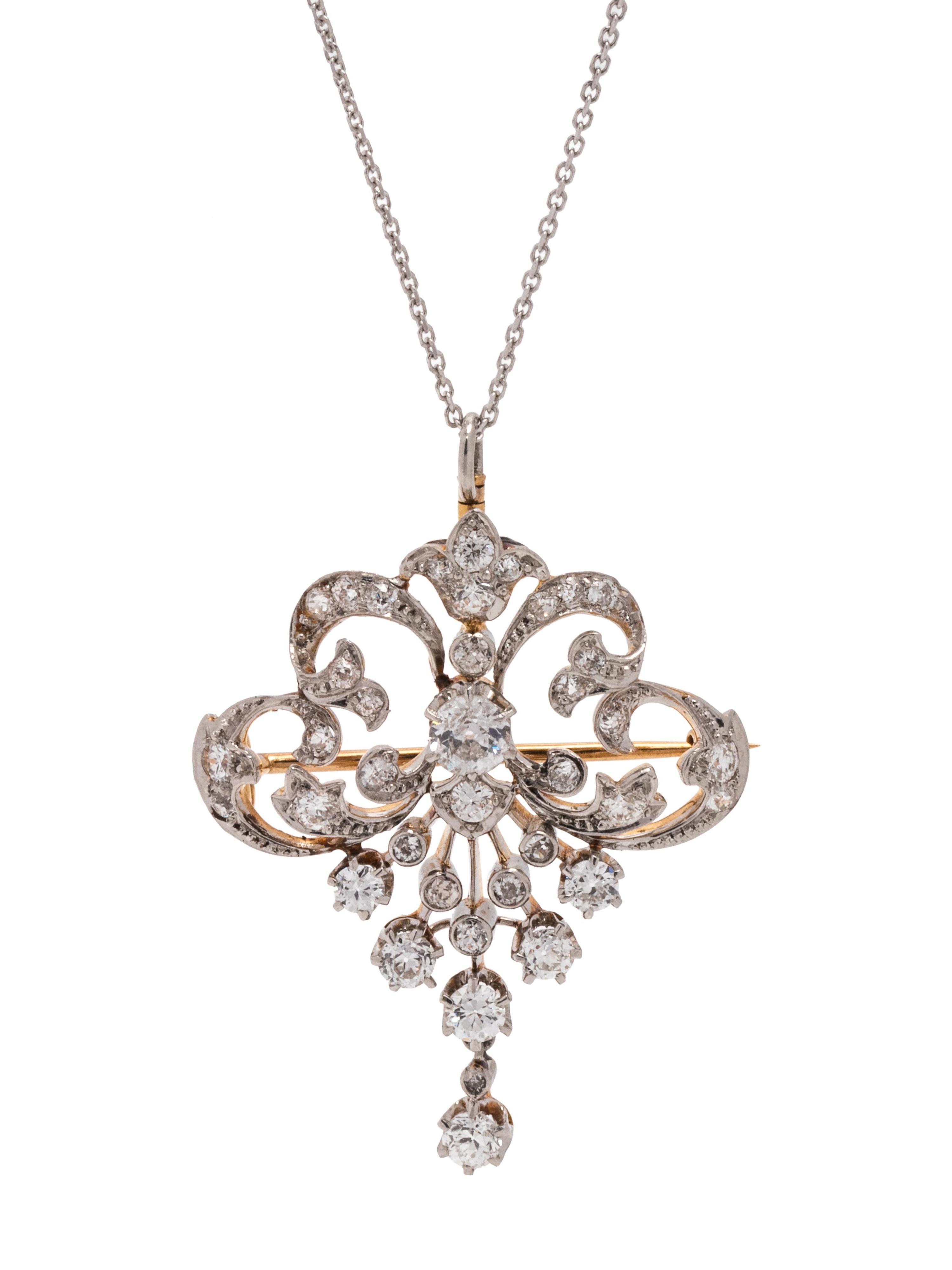 ANTIQUE, DIAMOND PENDANT/BROOCH