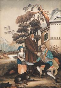 A Pair of Chinese Export Reverse-Glass Painted Pictures of Western Figures in Bucolic Landscapes