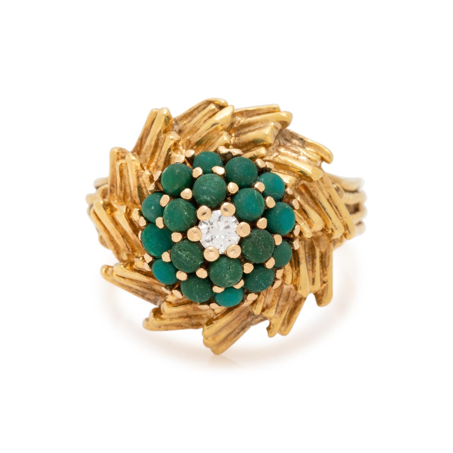 YELLOW GOLD, DIAMOND AND HARDSTONE RING