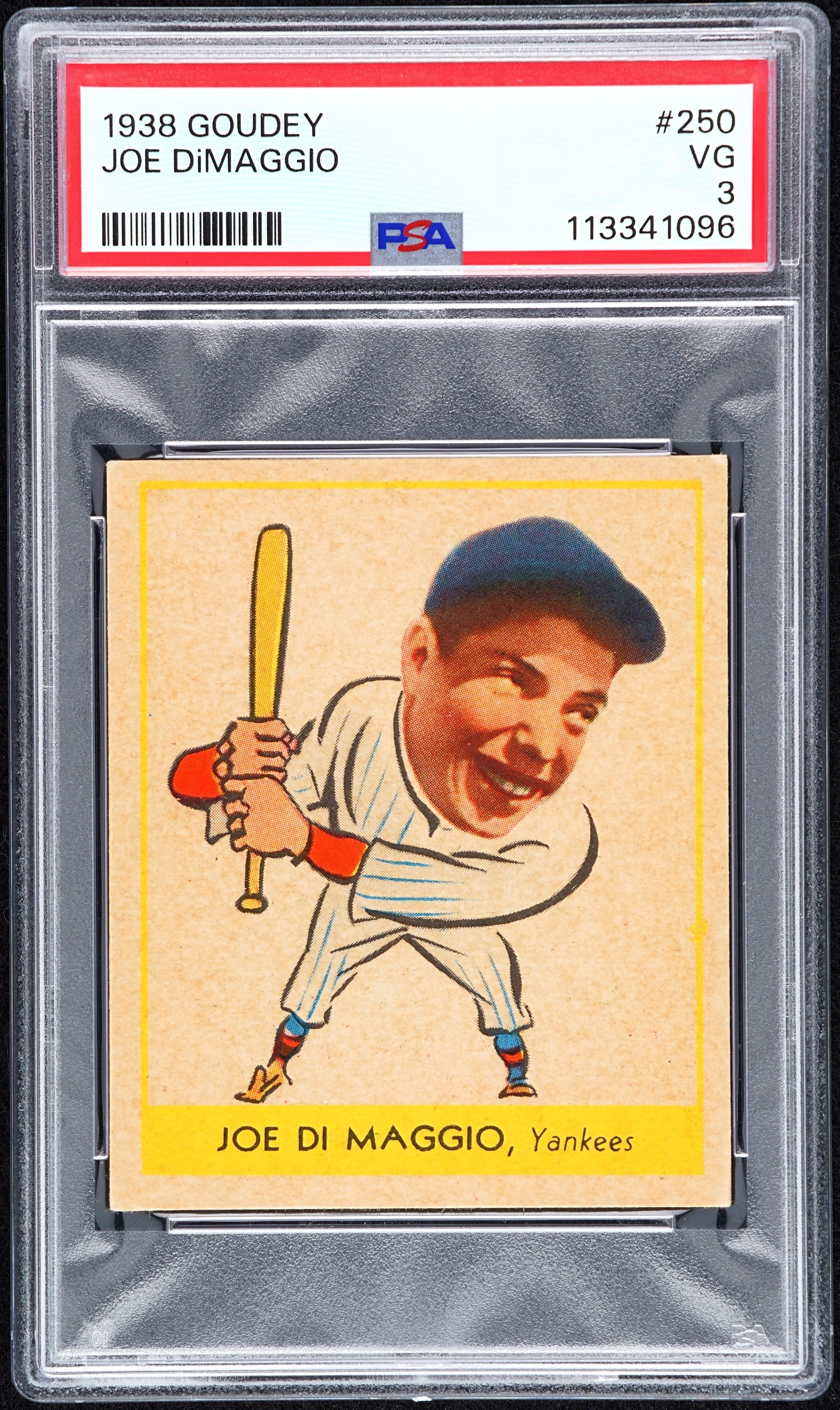 A 1938 Goudey Heads Up Joe DiMaggio Rookie Baseball Card No. 250 (PSA 3 VG)