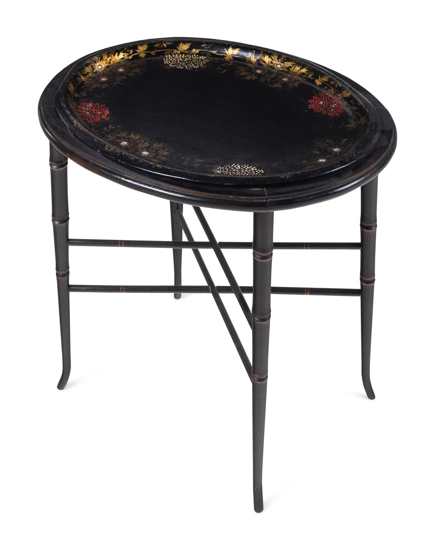 An English Papier-Mâché Tray on Later Stand