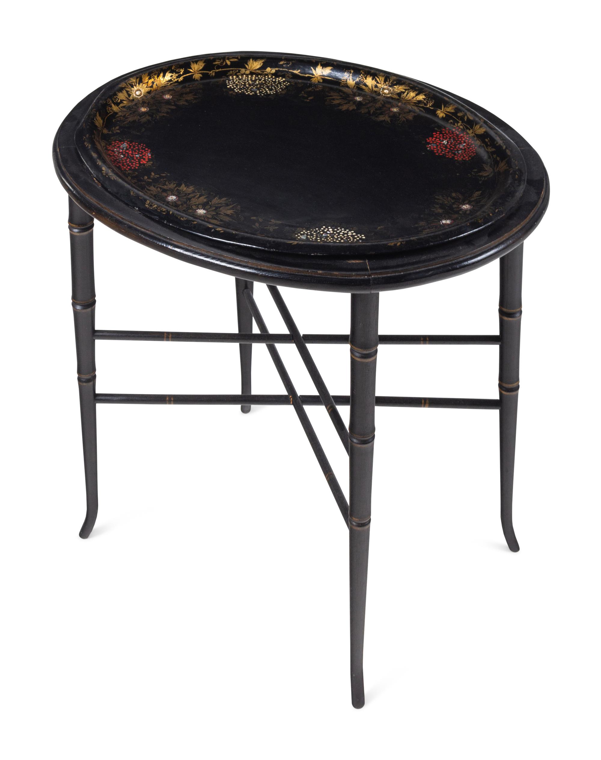 An English Papier-Mâché Tray on Later Stand