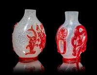 Two Chinese Red Overlay Glass Snuff Bottles