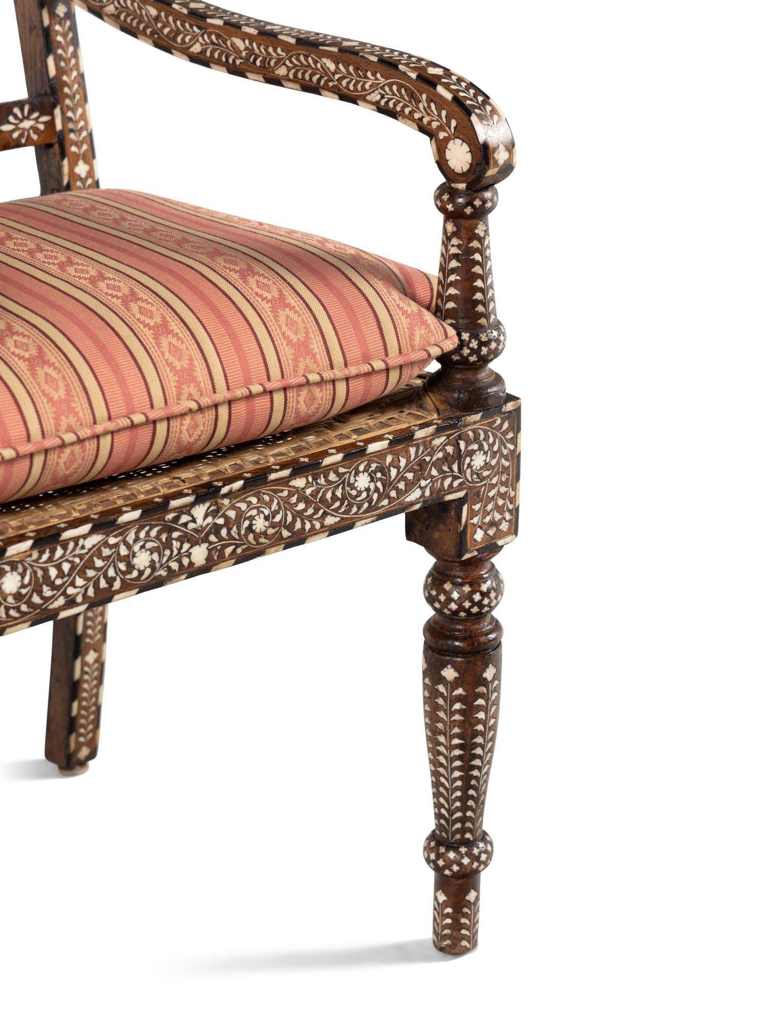 A Pair of Vizagapatam Style Bone Inlaid Hardwood Chairs