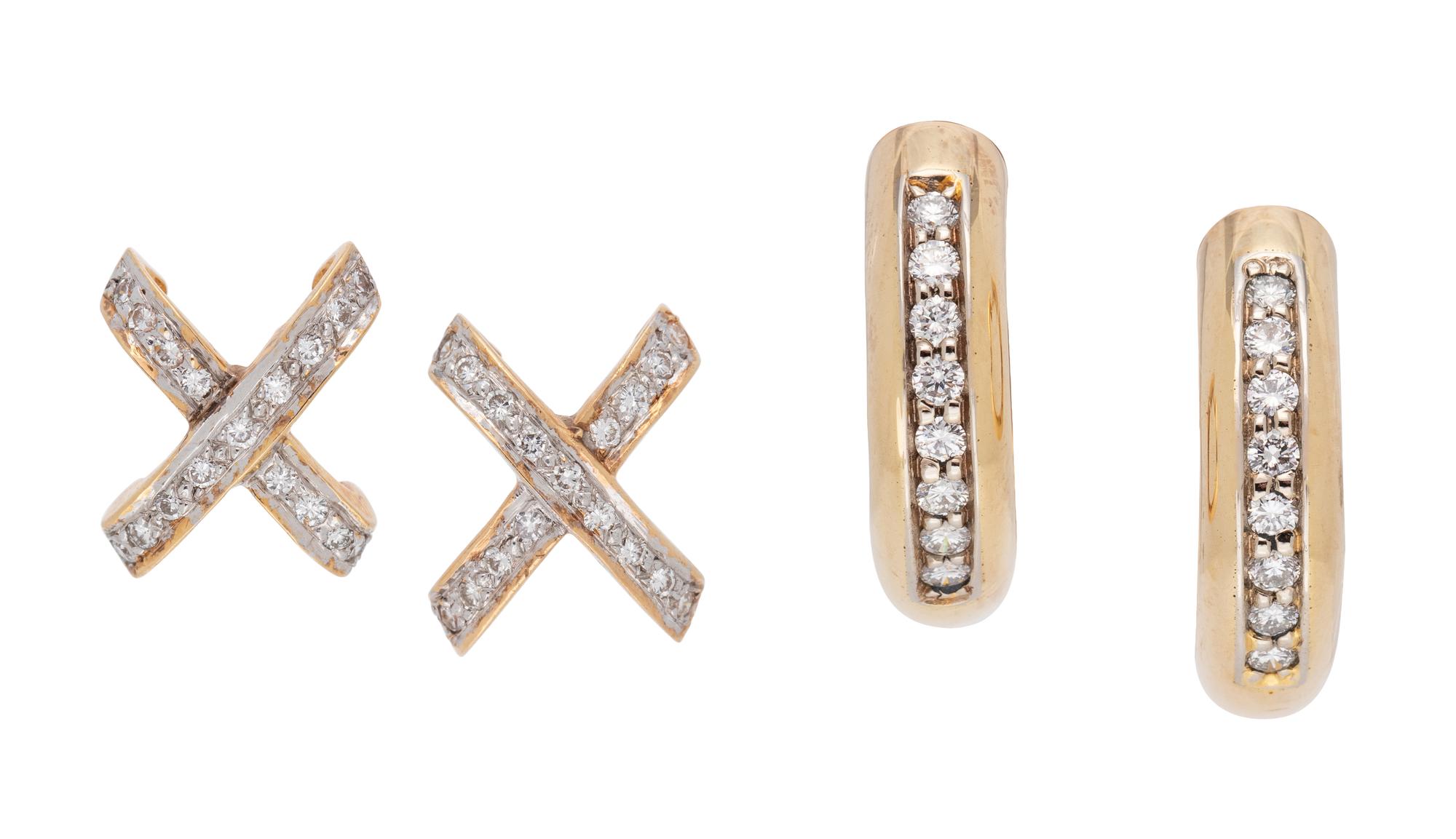 COLLECTION OF YELLOW GOLD AND DIAMOND EARRINGS