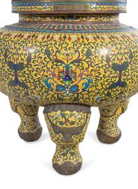A Large Cloisonné Censer with a Temple Guardian Finial