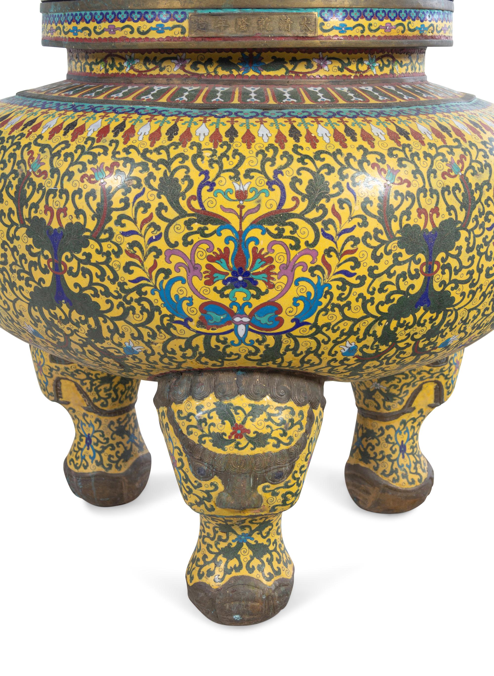 A Large Cloisonné Censer with a Temple Guardian Finial