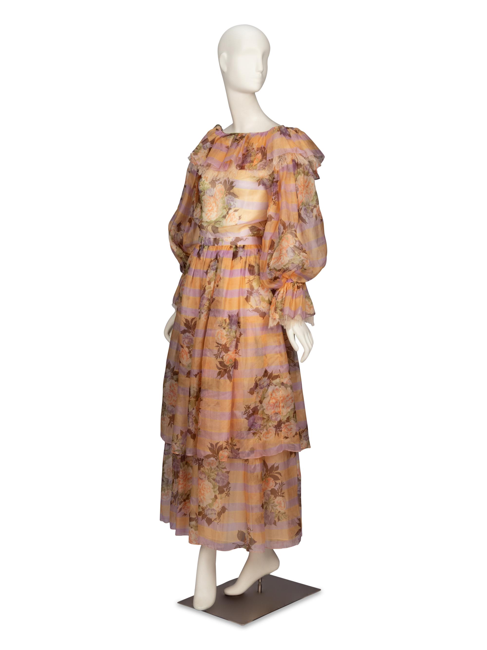 Original Runway Sample: Oscar de la Renta, Printed Organza Ensemble, 1983