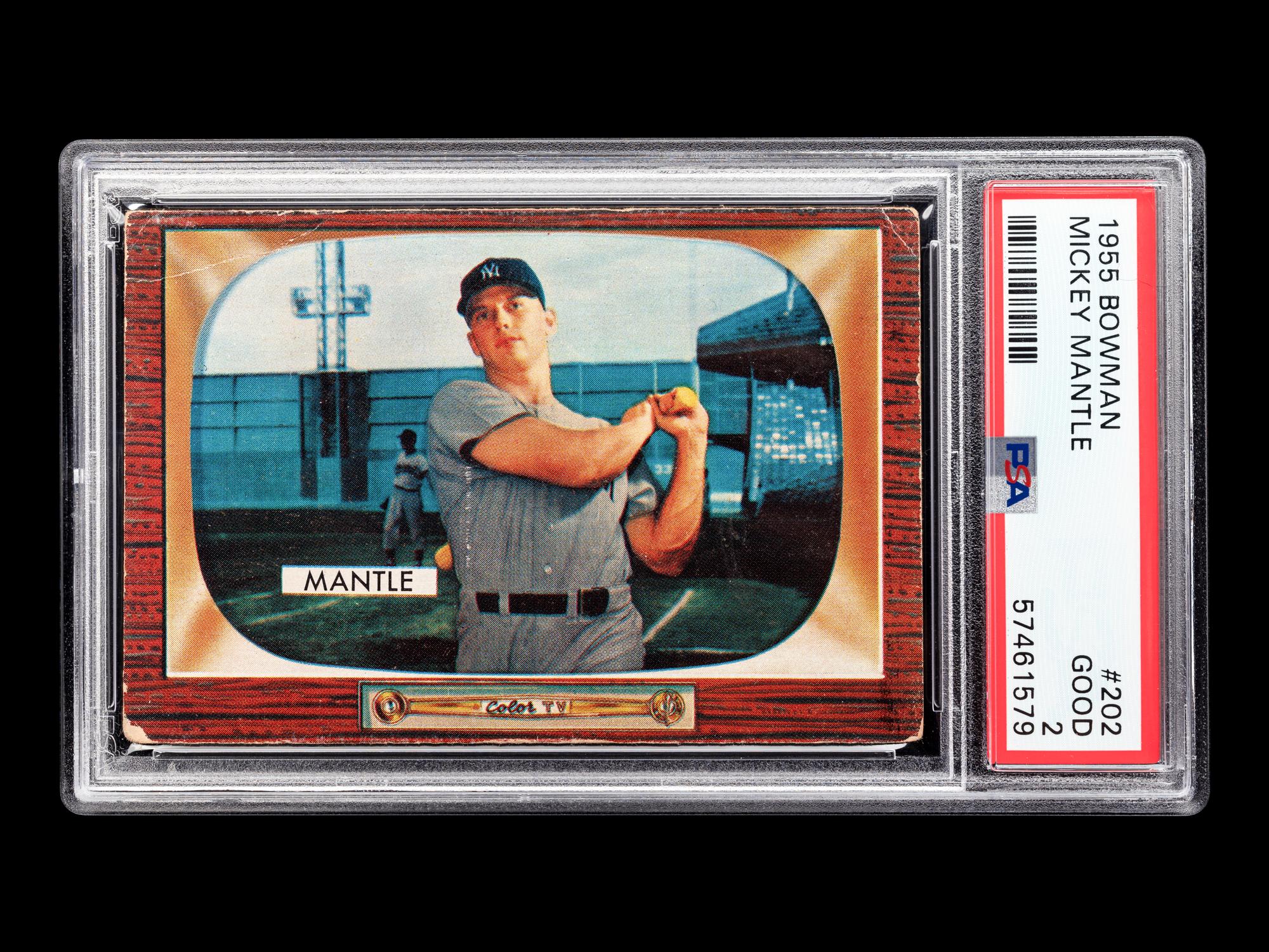A 1955 Bowman Mickey Mantle Baseball Card No. 200 (PSA 2 GOOD)