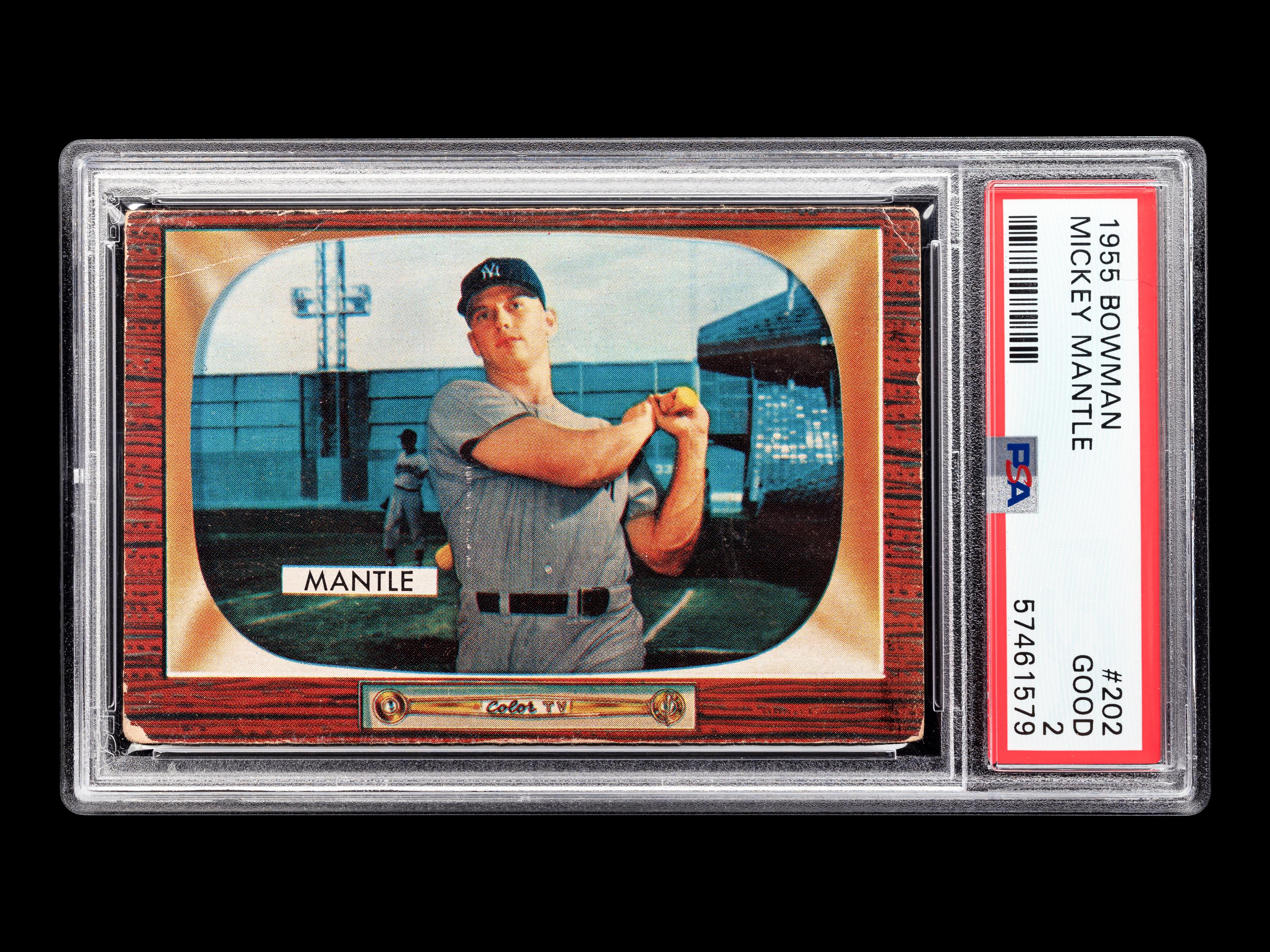 A 1955 Bowman Mickey Mantle Baseball Card No. 200 (PSA 2 GOOD)