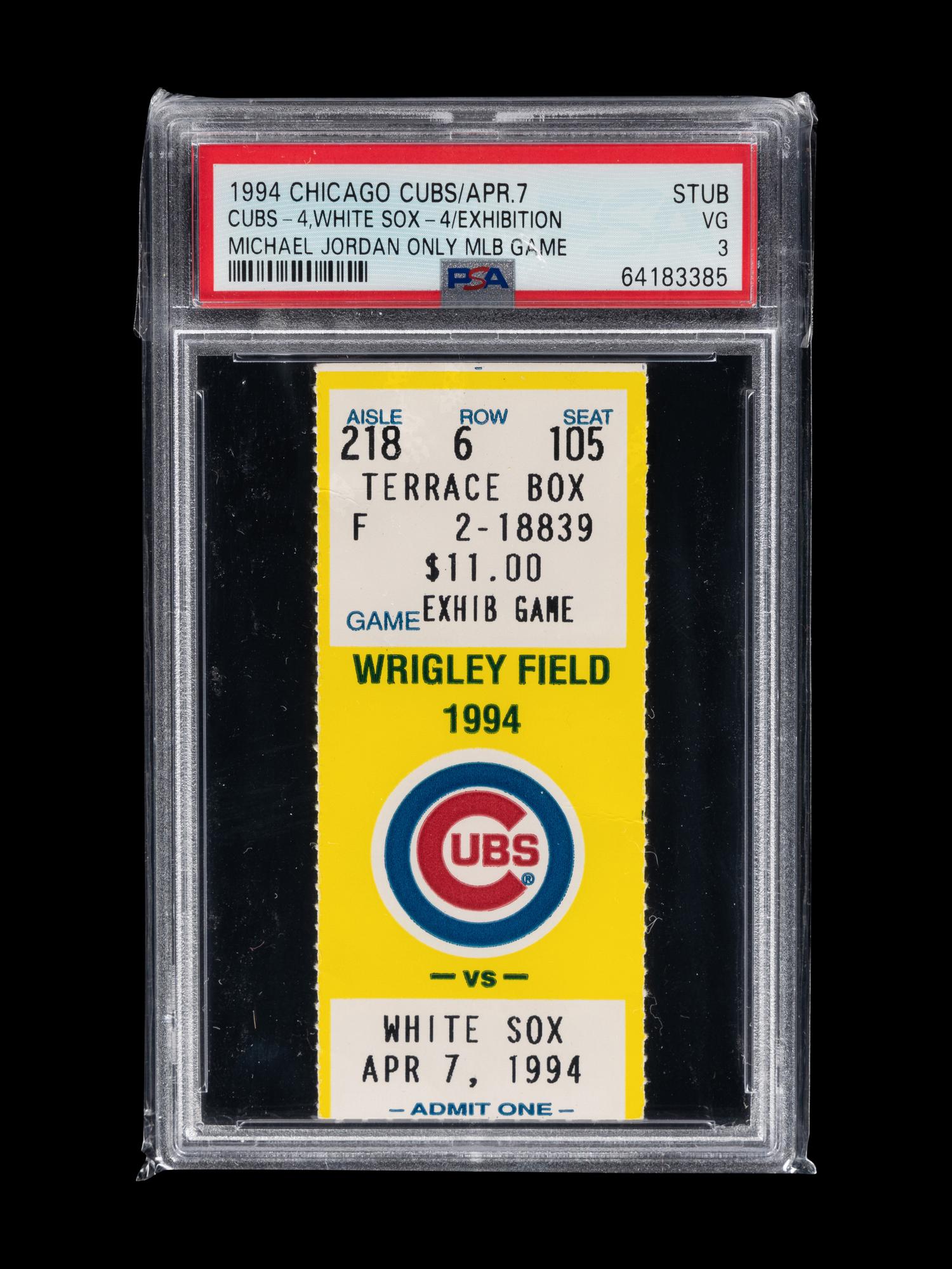 An April 7, 1994 Michael Jordan Chicago White Sox vs. Chicago Cubs Wrigley Field Ticket Stub (PSA 3 VG) and Program Scorecard (Jordan's Only MLB Game) - POP 6