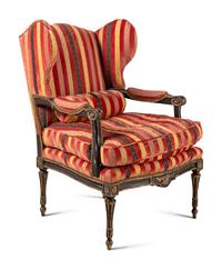 A Pair of Louis XVI Style Wingback Armchairs