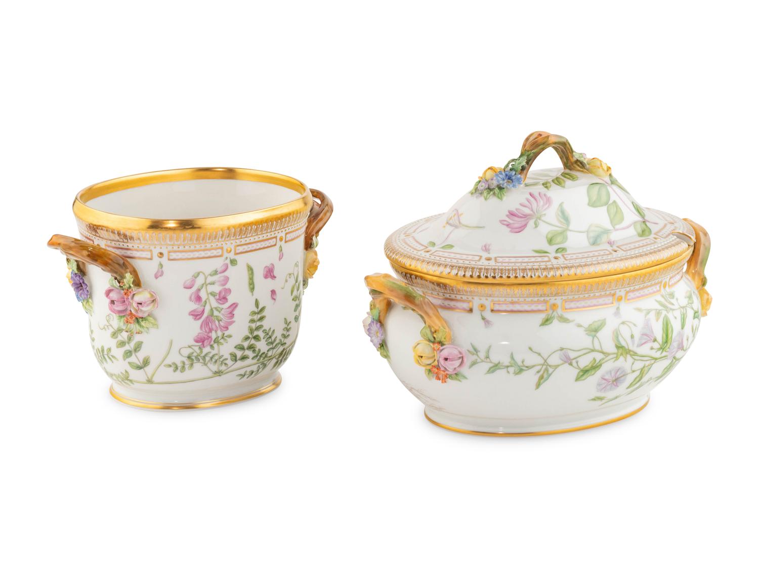 Two Royal Copenhagen Flora Danica Porcelain Serving Articles