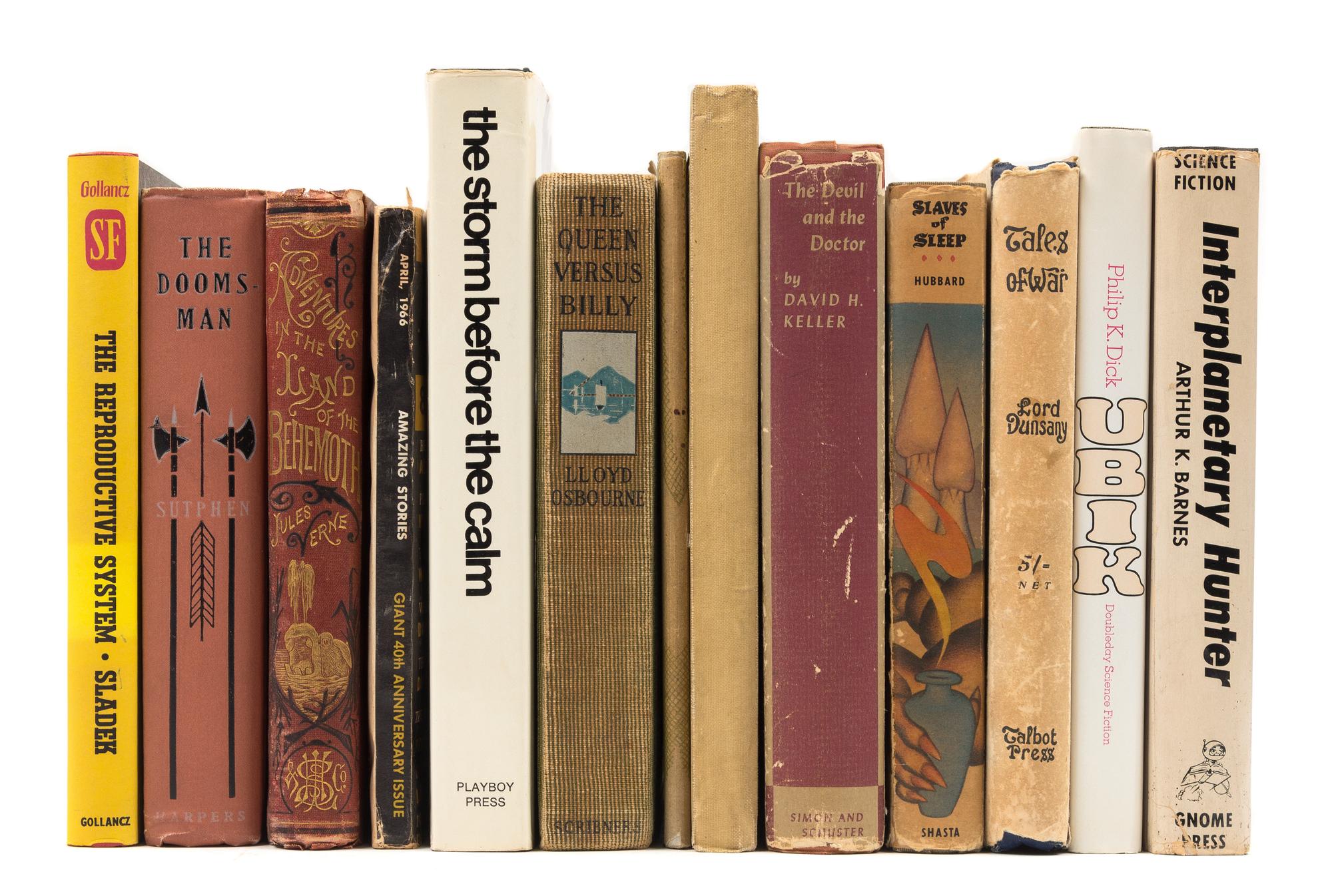 [SCIENCE FICTION]. A group of 13 works, including works by Philip K. Dick, Jules Verne, Lloyd Osbourne, L. Ron Hubbard, and others.