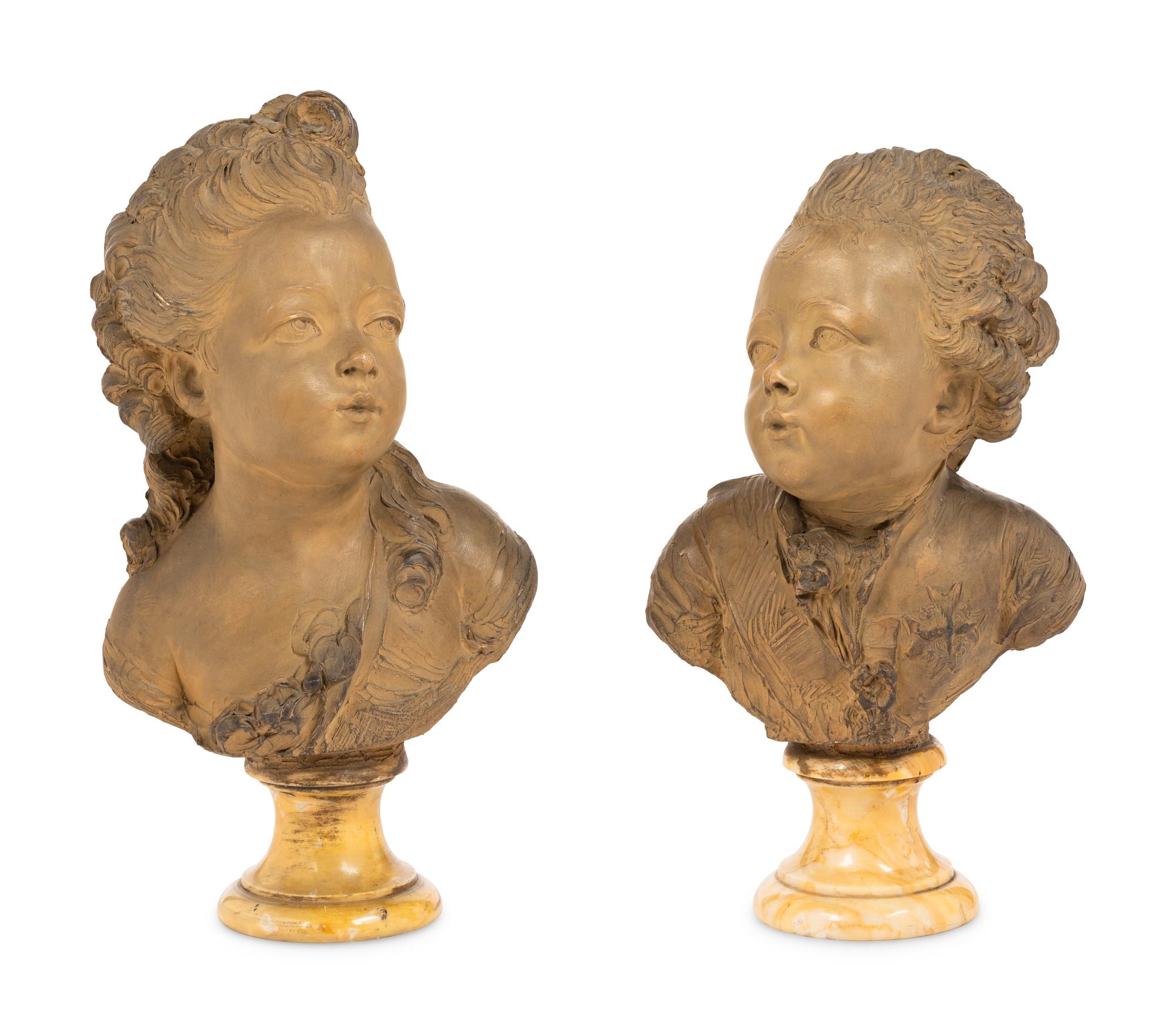 A Pair of Terracotta Portrait Busts of Charles Philippe and Madame Clotilde