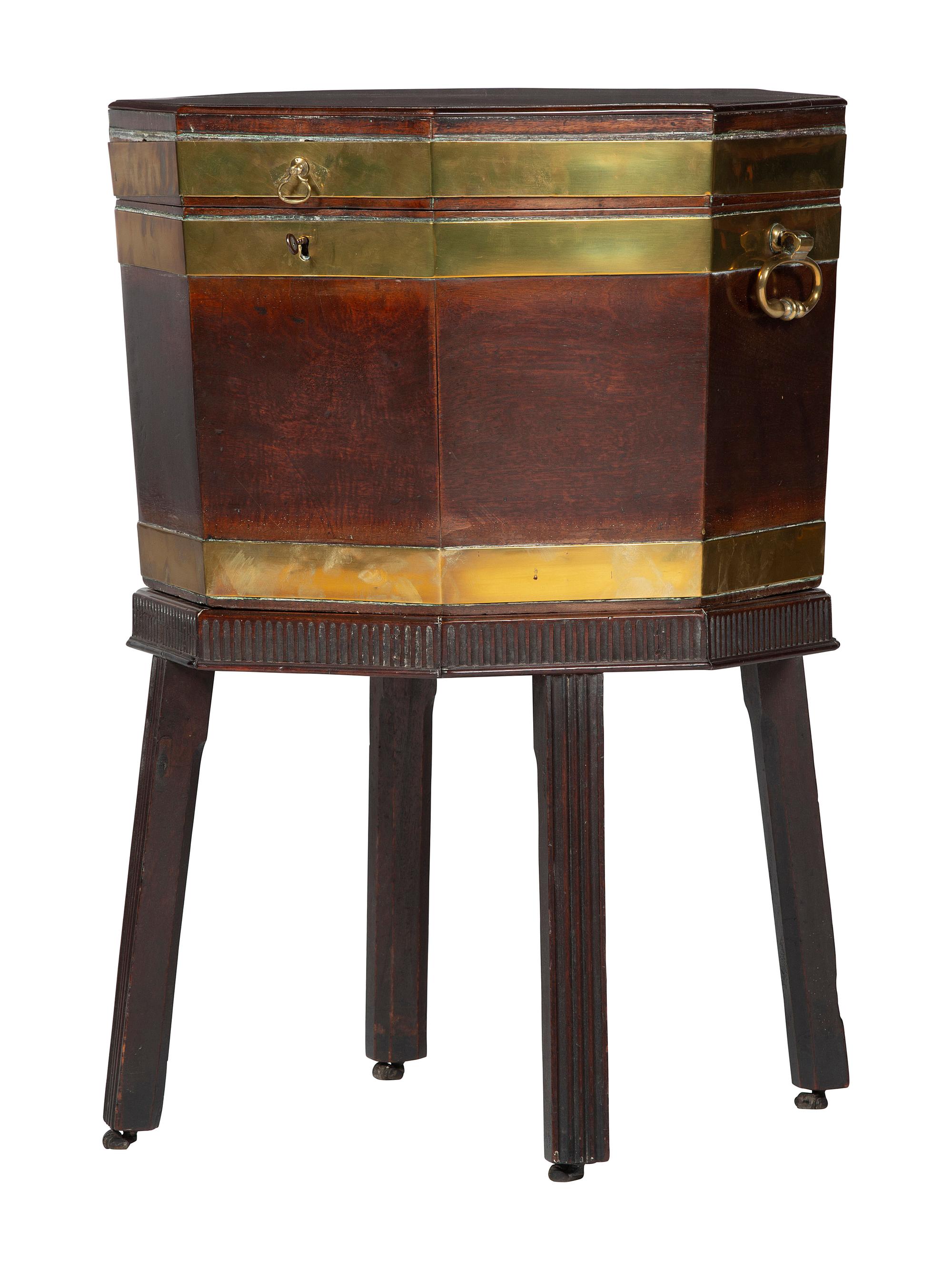 A Georgian Mahogany Brass Mounted Wine Cooler on Stand