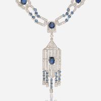 A Matching Set of Sapphire and Diamond Earrings and Necklace Untreated Burma Sapphire