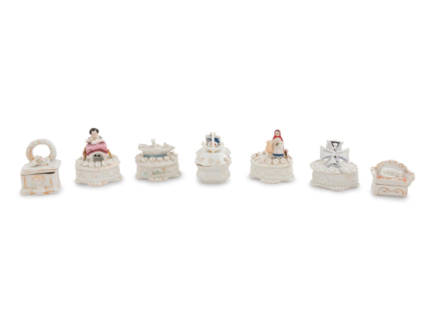A Collection of Fourteen Staffordshire Trinket Boxes