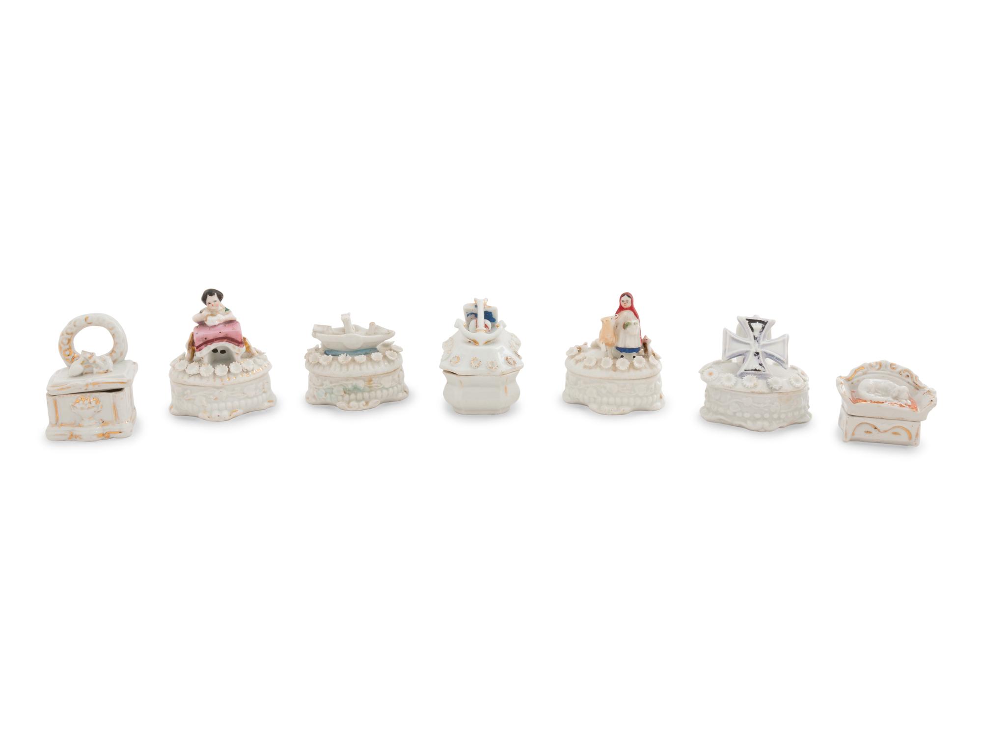 A Collection of Fourteen Staffordshire Trinket Boxes