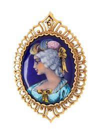 A 14 Karat Yellow Gold and Enamel Pendant/Brooch, French,