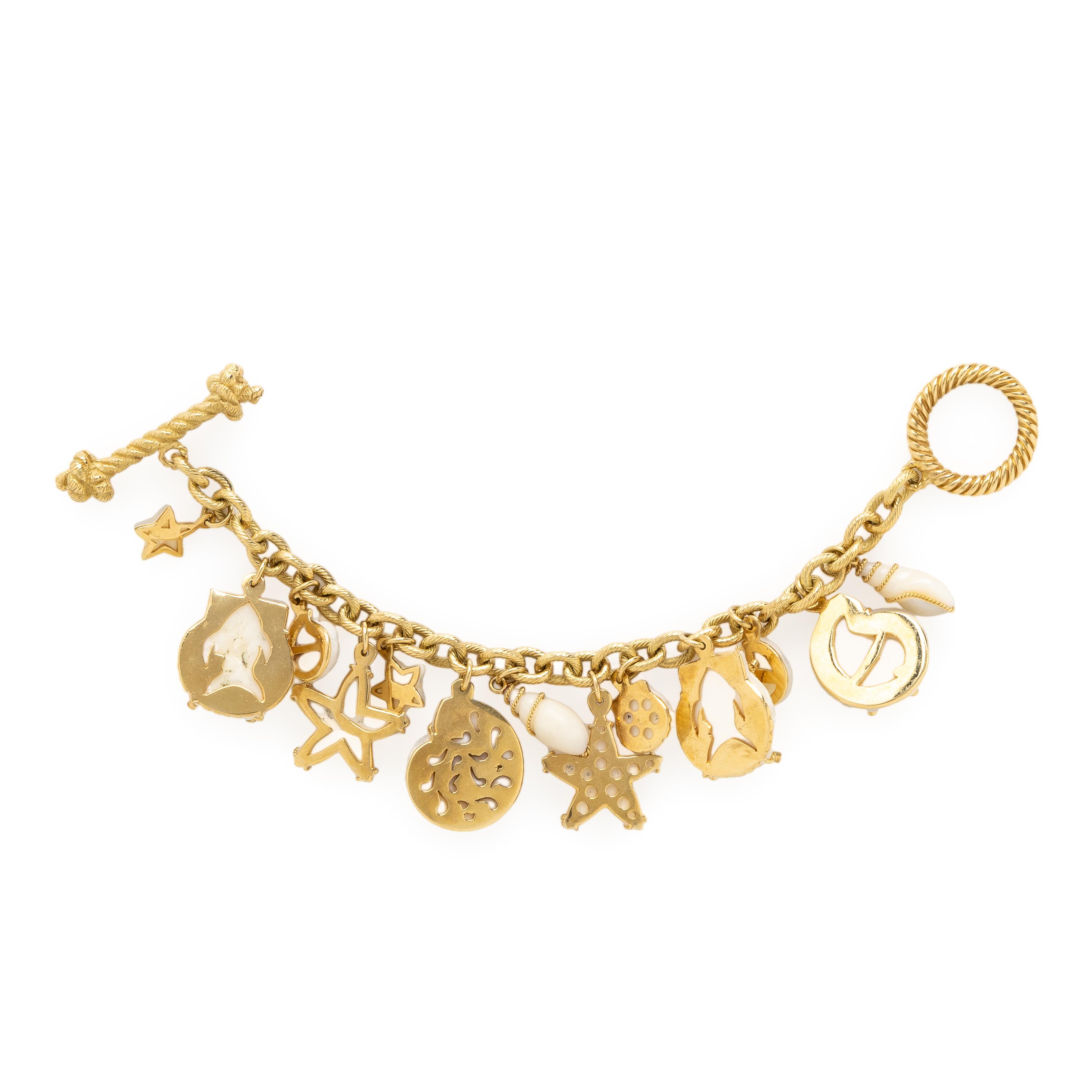 Mish, 'Cabana', White Coral, Diamond, and Yellow Gold Charm Bracelet