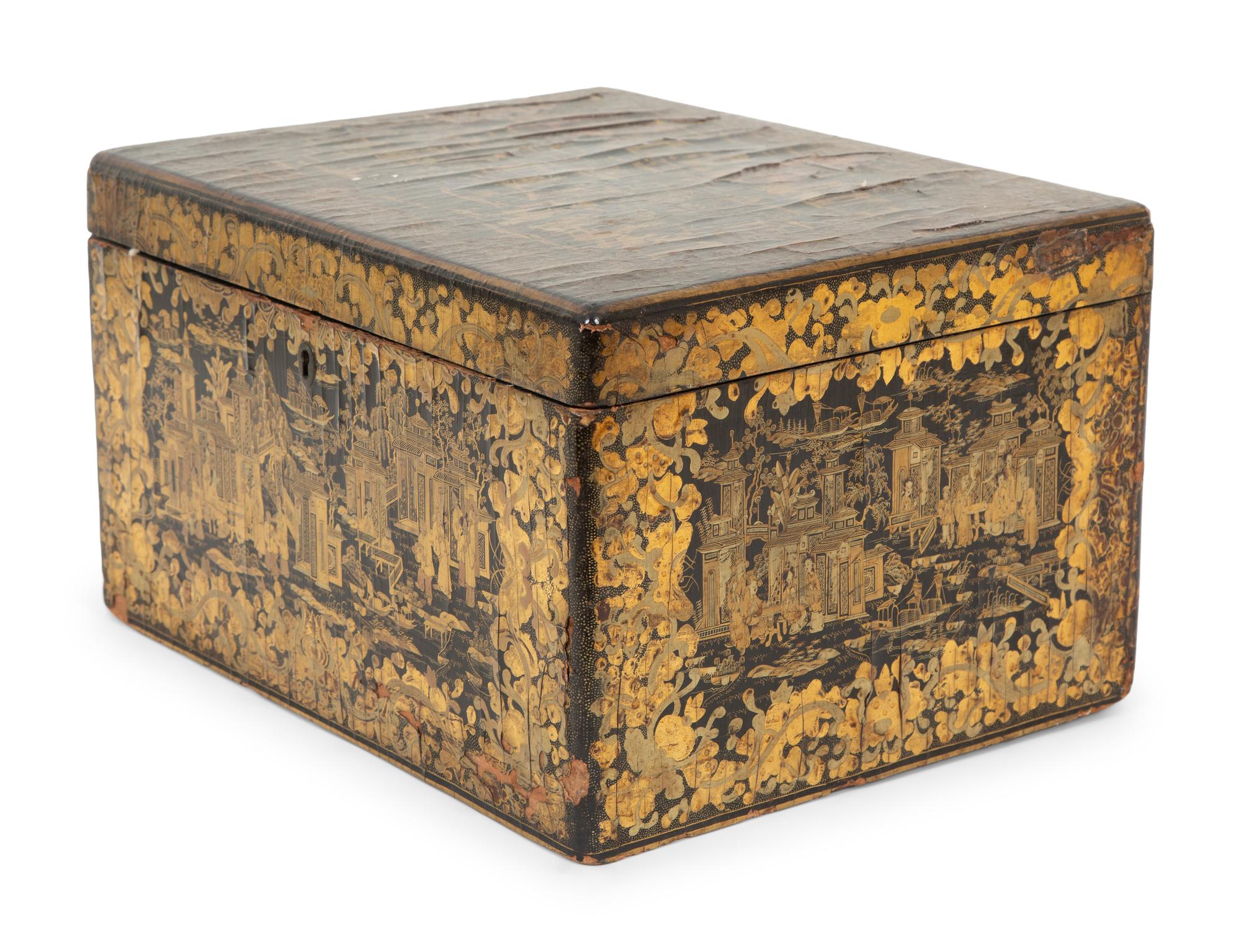 A Chinese Export Lacquered Pigskin Covered Box