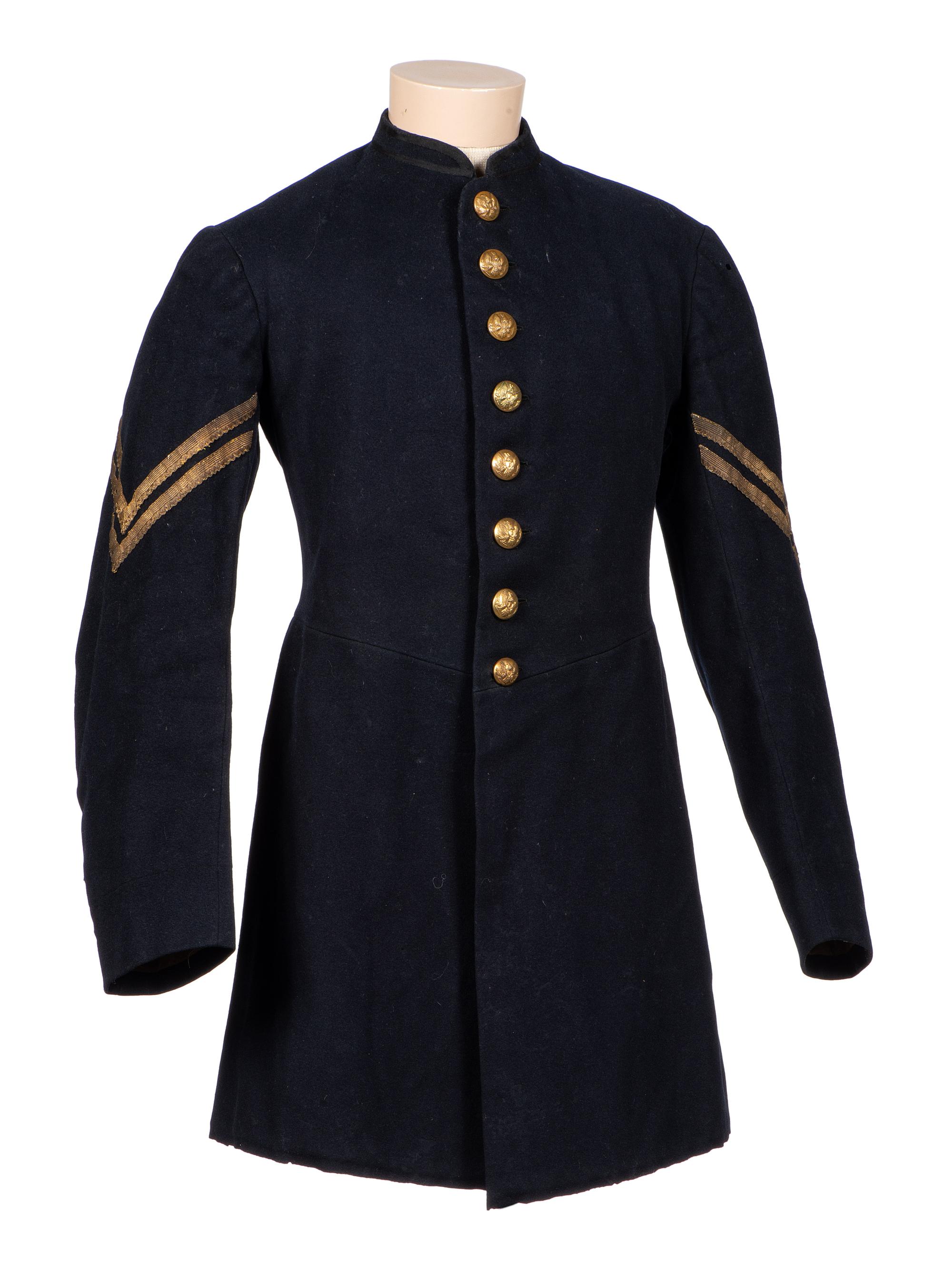 [CIVIL WAR]. Enlisted frock coat identified to Private Charles A. Fisk, 11th Massachusetts Infantry, WIA at Gettysburg.