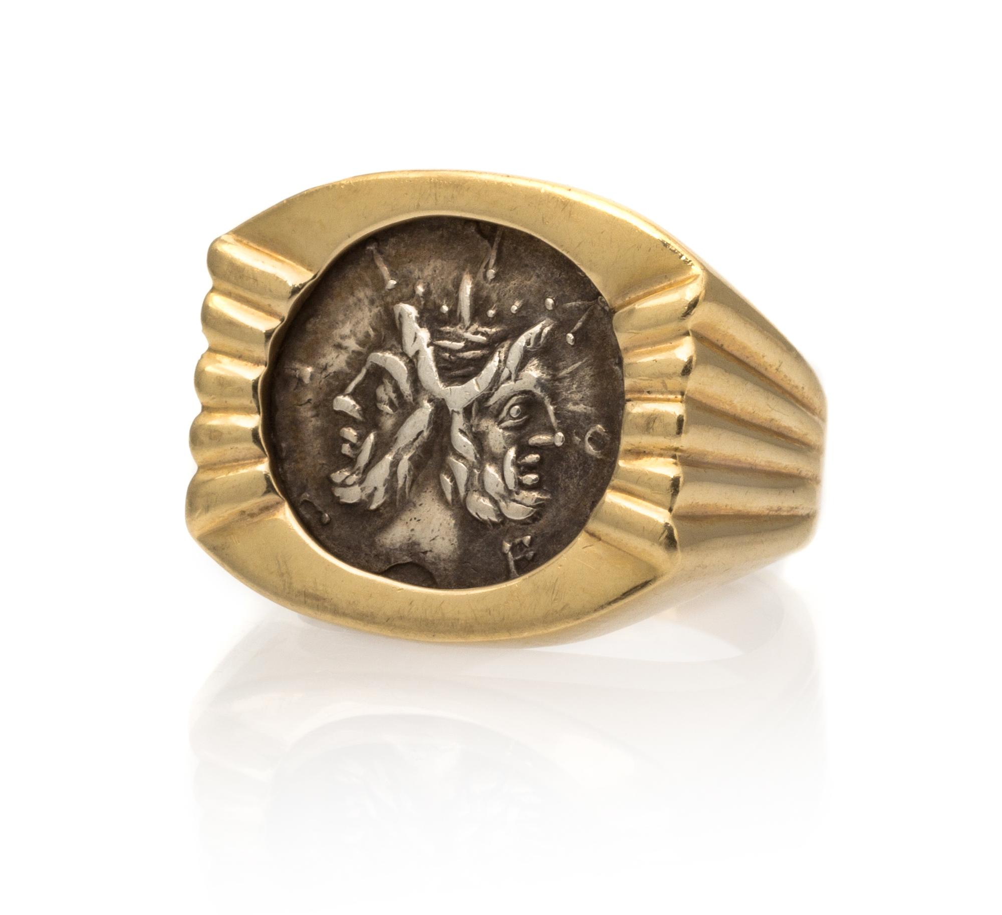 A 14 Karat Yellow Gold and Ancient Roman Coin Ring, 12.30 dwts.