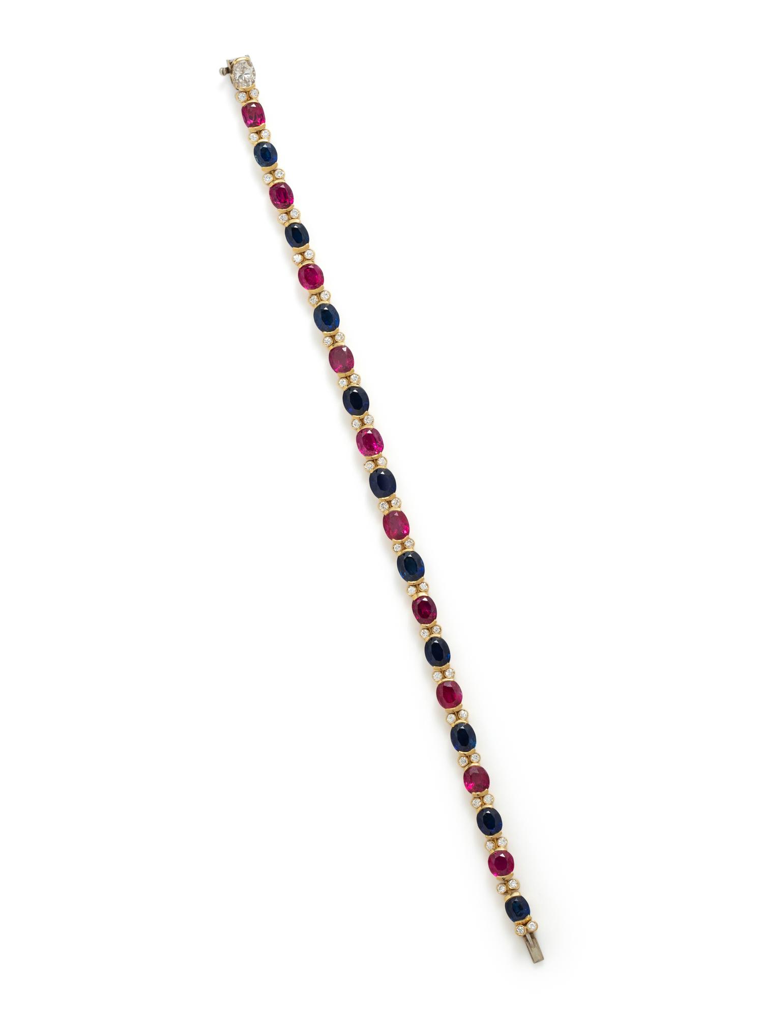 JULIUS COHEN, RUBY, SAPPHIRE AND DIAMOND BRACELET
