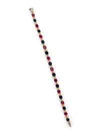 JULIUS COHEN, RUBY, SAPPHIRE AND DIAMOND BRACELET
