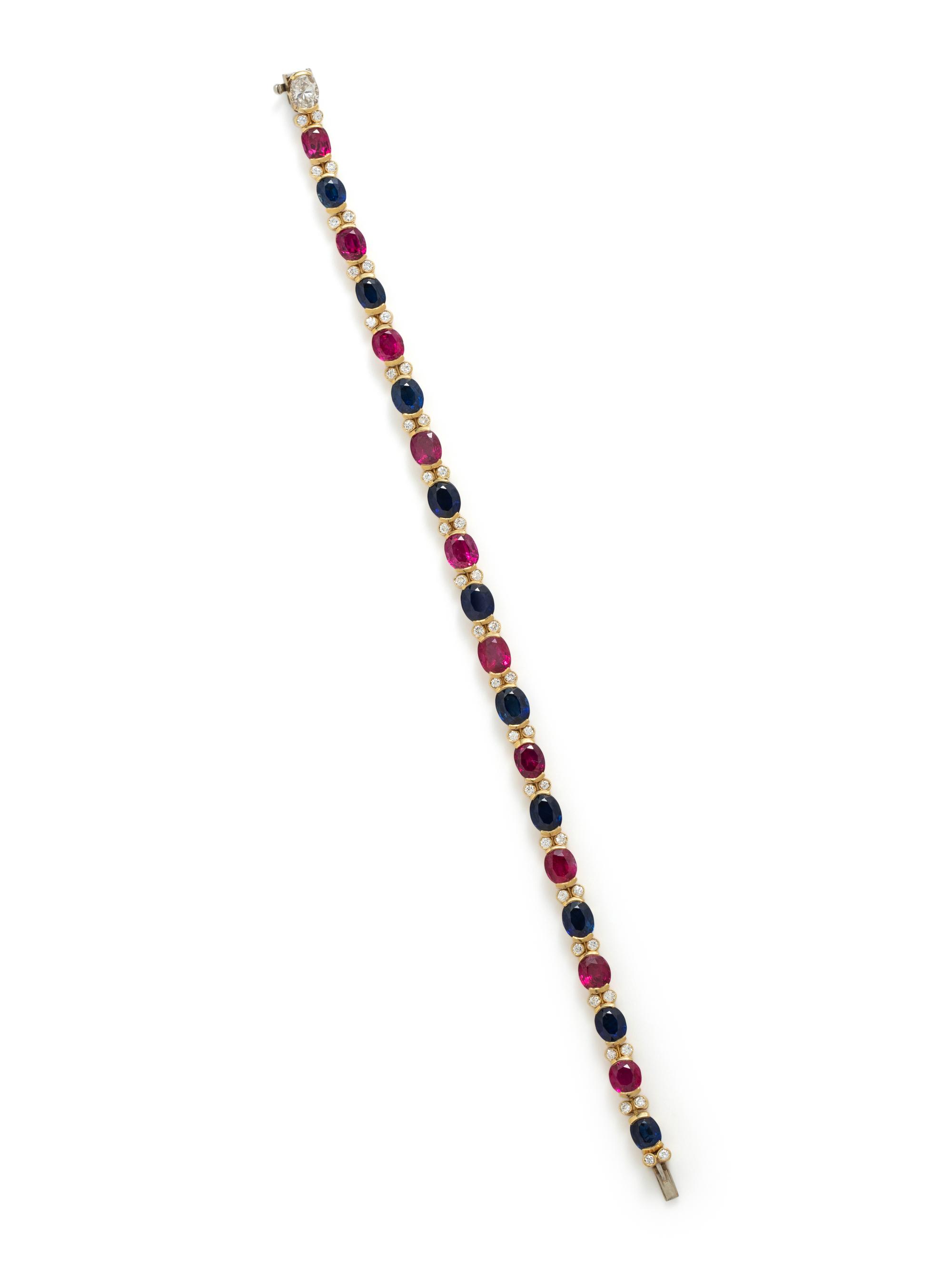 JULIUS COHEN, RUBY, SAPPHIRE AND DIAMOND BRACELET