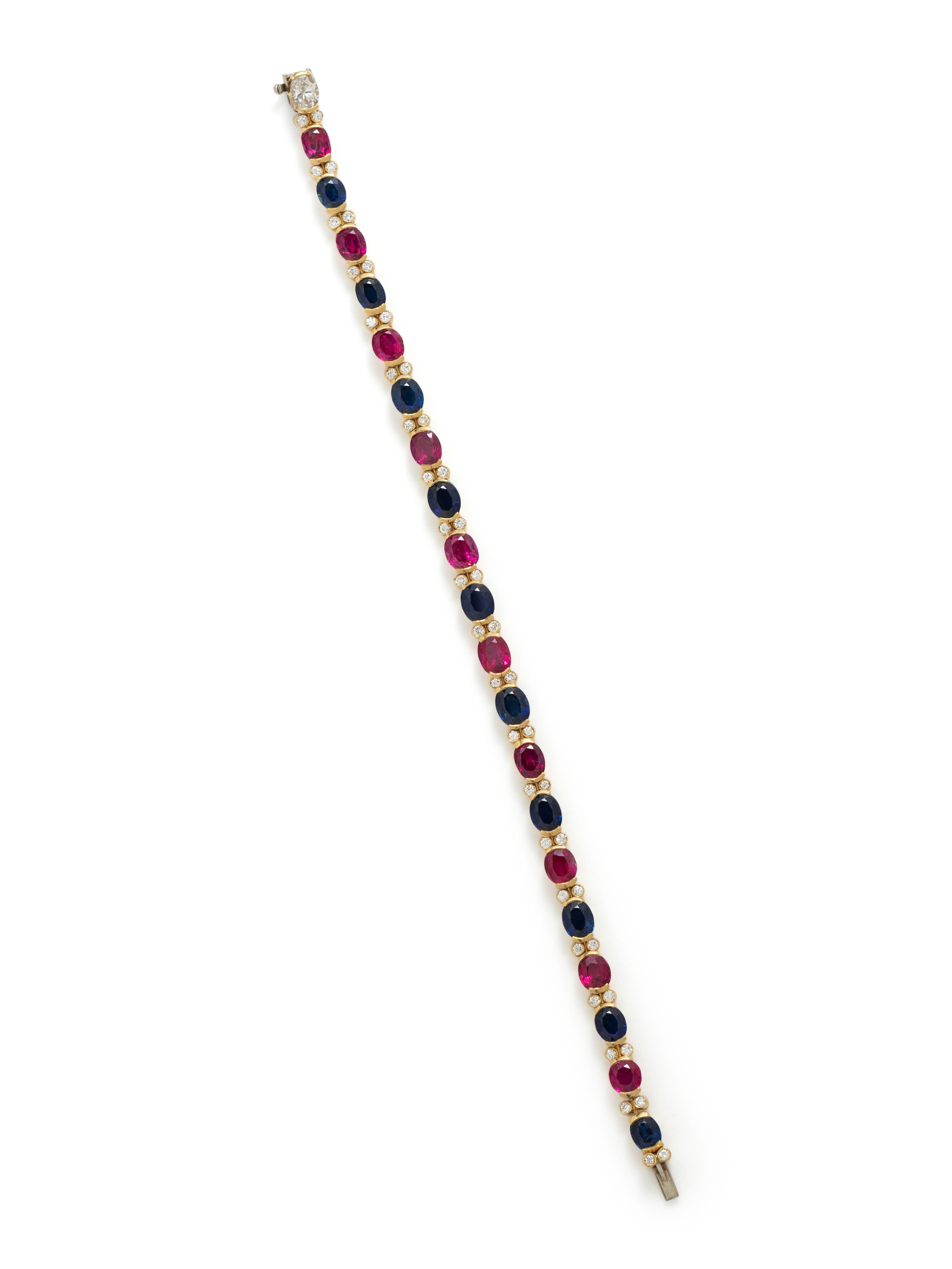 JULIUS COHEN, RUBY, SAPPHIRE AND DIAMOND BRACELET