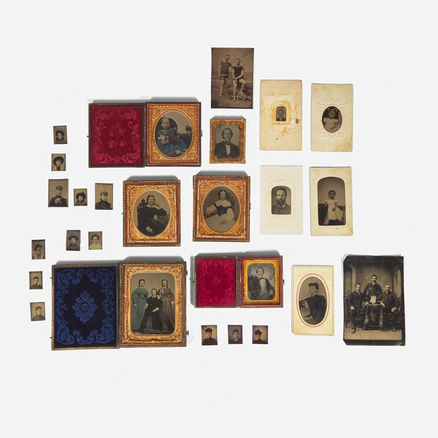 A large collection of seventy-one tintypes / ferrotypes, ambrotypes, and daguerreotypes circa 1860-1900