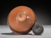 Red, Black, and Sienna Lidded Pottery Jar
